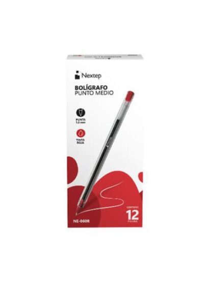 NEXTEP BOLIGRAFO NE-060R PUNTO MEDIANO DE 1MM ROJO 12 PIEZAS