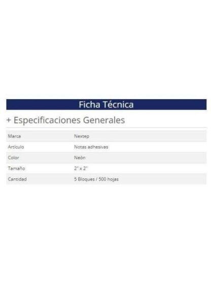 NOTA ADHESIVA NEXTEP NE056 2X2 COLOR NEON CON 5 BLOQUES DE 100 HOJAS CADA UNO - Image 2