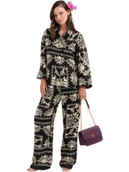 PANTALON ANCHO ESTAMPADO NEGRO HOLLY LAND