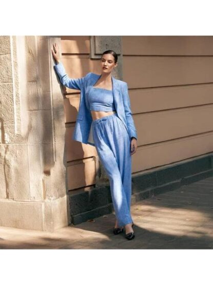 PANTALON DE LINO AZUL HOLLY LAND - Image 6