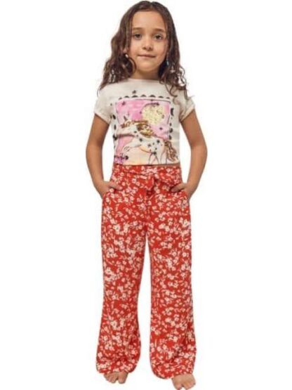 PANTALON ESTAMPADO PIERNA ANCHA ROJO HOLLY LAND KIDS
