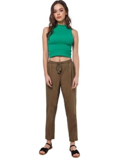 PANTALON RECTO DE LINO VERDE OLIVO HOLLY LAND