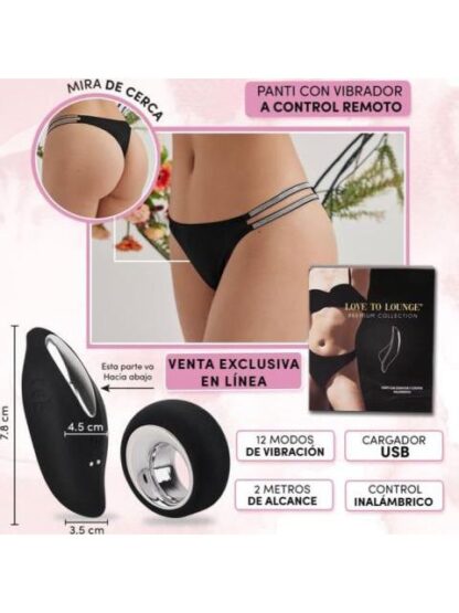 PANTI CON VIBRADOR A CONTROL REMOTO NEGRO LOVE TO LOUNGE