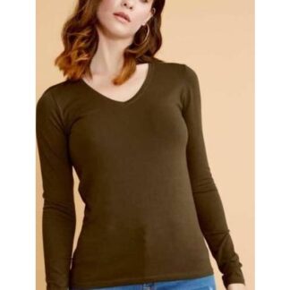 PLAYERA MANGA LARGA CUELLO V VERDE OLIVO HOLLY LAND