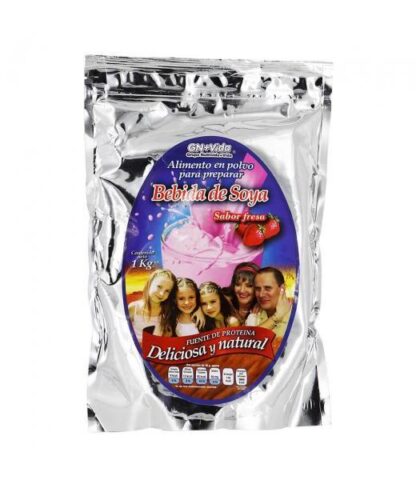POLVO PARA PREPARAR BEBIDA DE SOYA SABOR FRESA 1KG. DELICIOSA Y N GN+VIDA