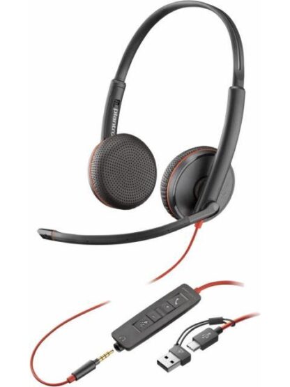 POLY AUDIFONOS CON MICROFONO BLACKWIRE 3225 ALAMBRICO 2.2 METROS USB-A-3.5MM NEGRO