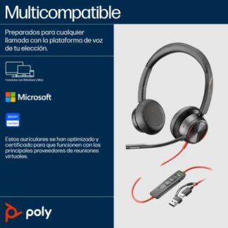 POLY AUDIFONOS CON MICROFONO BLACKWIRE 8225 ALAMBRICO 2.2 METROS USB C NEGRO