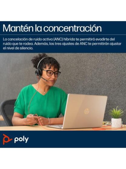 POLY AUDIFONOS CON MICROFONO BLACKWIRE 8225 ALAMBRICO 2.2 METROS USB C NEGRO - Image 2