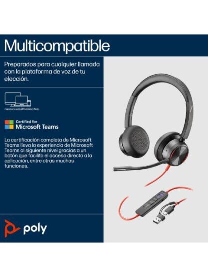 POLY AUDIFONOS CON MICROFONO BLACKWIRE 8225 ALAMBRICO 2.2 METROS USB C NEGRO - Image 5