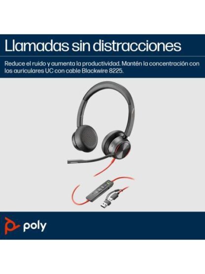 POLY AUDIFONOS CON MICROFONO BLACKWIRE 8225 ALAMBRICO 2.2 METROS USB C NEGRO - Image 6