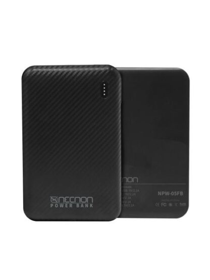 POWERBANK NPW05FB NECNON 5000MAH CARGA 2.1A 1 A 2 CARGAS INDICADOR LED ENTRADA Y SALIDA TIPO C NEGRO CARGA ACELERADA NBPB0501FB