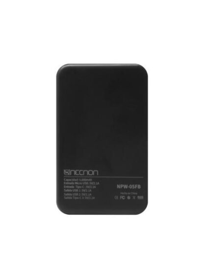 POWERBANK NPW05FB NECNON 5000MAH CARGA 2.1A 1 A 2 CARGAS INDICADOR LED ENTRADA Y SALIDA TIPO C NEGRO CARGA ACELERADA NBPB0501FB - Image 2