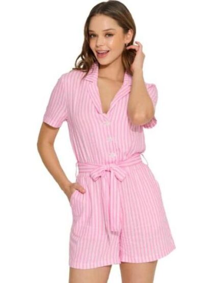 ROMPER DE LINO RAYADO ROSA HOLLY LAND
