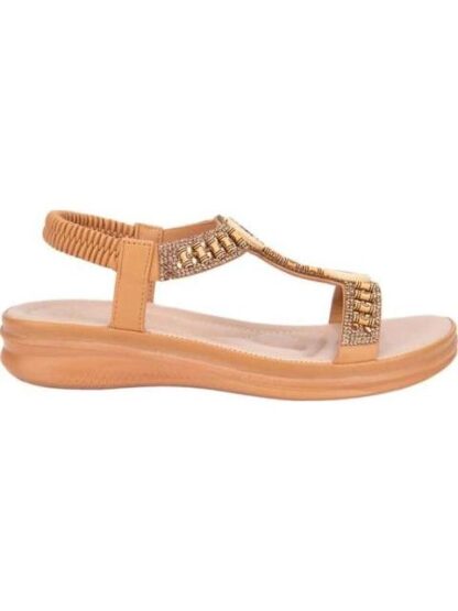 SANDALIA PLANA BRILLOS CAMEL VI LINE