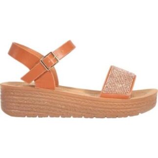 SANDALIA PLANA CON BRILLOS COGNAC VI LINE