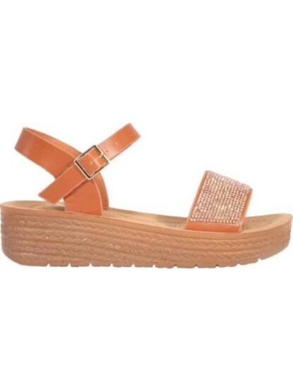 SANDALIA PLANA CON BRILLOS COGNAC VI LINE