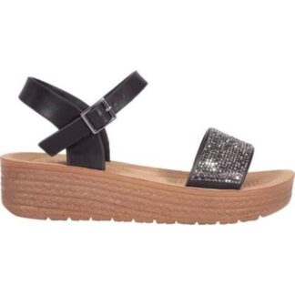 SANDALIA PLANA CON BRILLOS NEGRO VI LINE