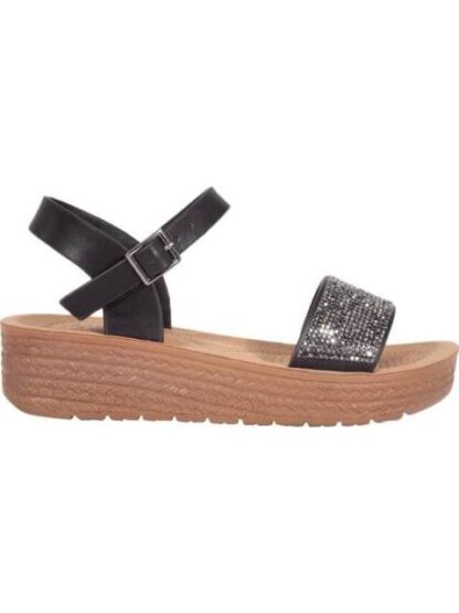 SANDALIA PLANA CON BRILLOS NEGRO VI LINE