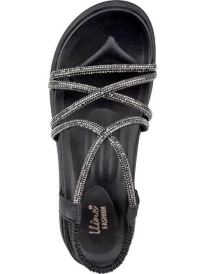 SANDALIA PLANA CON BRILLOS NEGRO VI LINE FASHION - Image 3