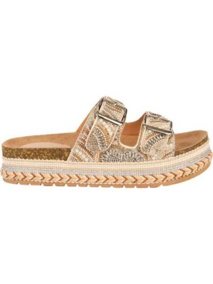 SANDALIA PLANA CON BRILLOS NUDE VI LINE FASHION