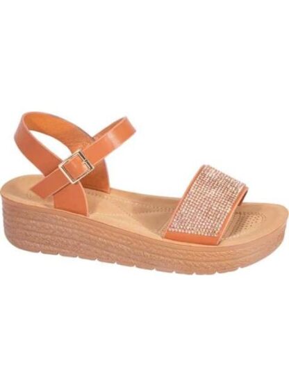 SANDALIA PLANA CON BRILLOS COGNAC VI LINE - Image 2