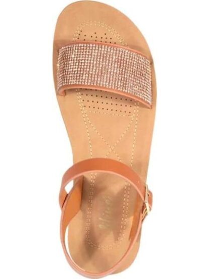 SANDALIA PLANA CON BRILLOS COGNAC VI LINE - Image 3