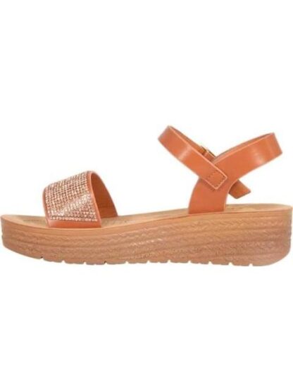 SANDALIA PLANA CON BRILLOS COGNAC VI LINE - Image 5