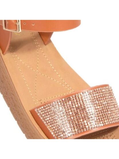 SANDALIA PLANA CON BRILLOS COGNAC VI LINE - Image 6