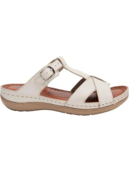 SANDALIA PLANA DE PIEL HUESO SHOSH