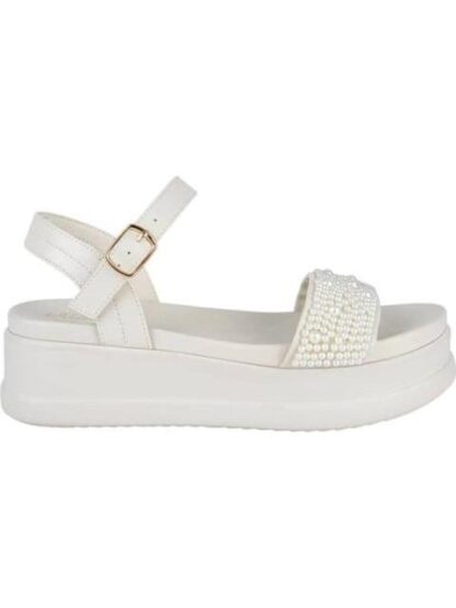 SANDALIA PLANA PERLAS BEIGE/HUESO VI LINE