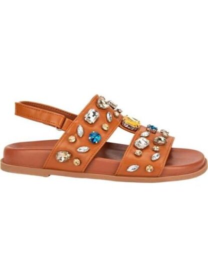 SANDALIA PLANA PIEDRAS COGNAC BELINDA PEREGRIN