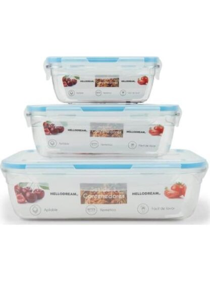 SET 3 TUPPERS HERMETICOS MULTICOLOR HELLODREAM