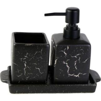 SET DE BAÑO DISPENSADOR + TAZA + BASE DISPENSADOR DE JABON INCLUYE TAZA Y BASE NEGRO BELA VIDA