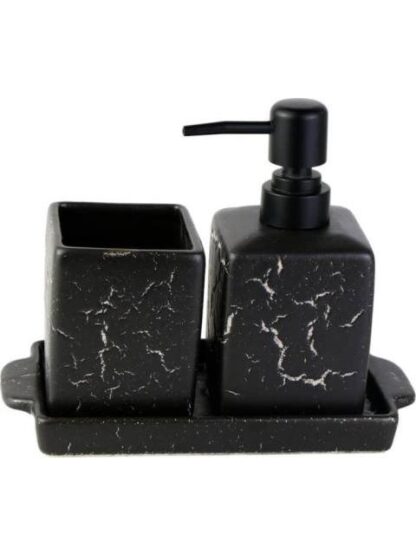 SET DE BAÑO DISPENSADOR + TAZA + BASE DISPENSADOR DE JABON INCLUYE TAZA Y BASE NEGRO BELA VIDA