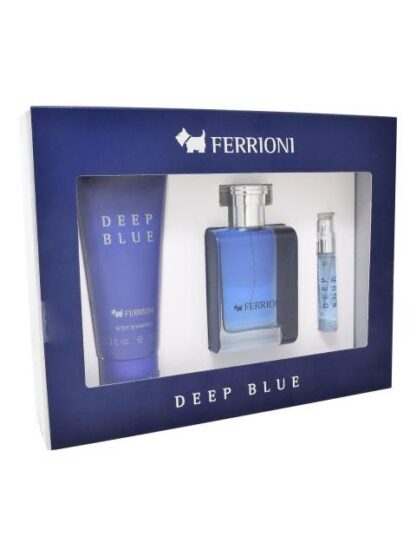SET FERRIONI DEEP BLUE 3PZ 100ML EDT SPRAY BODY