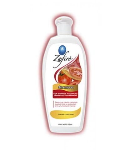 SHAMPOO CON JITOMATE Y LICOPENO 500ML. ENRIQUECIDO CON CERAMIDAS ZAFIRO