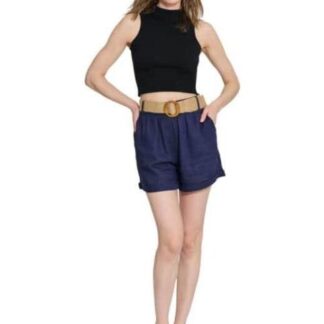 SHORT DE LINO CON CINTURON DE PAJA AZUL MARINO HOLLY LAND