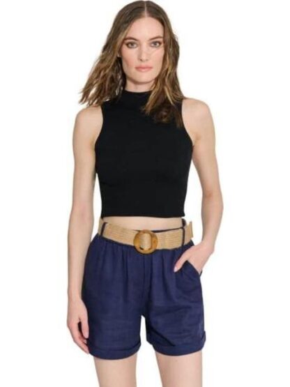 SHORT DE LINO CON CINTURON DE PAJA AZUL MARINO HOLLY LAND - Image 2