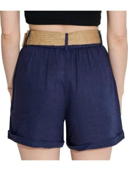 SHORT DE LINO CON CINTURON DE PAJA AZUL MARINO HOLLY LAND - Image 6
