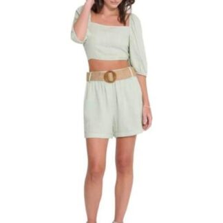 SHORT DE LINO CON CINTURON DE PAJA AZUL MENTA HOLLY LAND