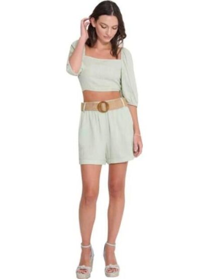 SHORT DE LINO CON CINTURON DE PAJA AZUL MENTA HOLLY LAND
