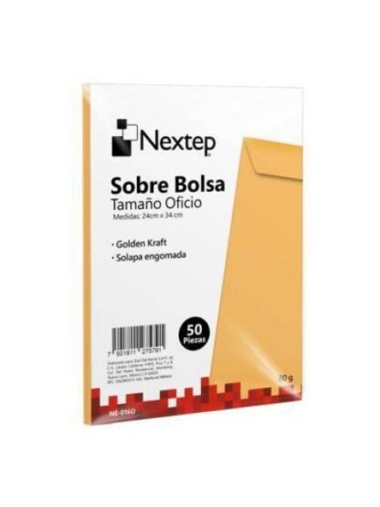 SOBRE BOLSA NEXTEP ECONOMICO NE016O TAMANO OFICIO SOLAPA ENGOMADA PAQUETE CON 50 PIEZAS 24CM X 34 CM