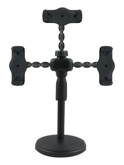 SOPORTE TRIPLE PARA CELULAR  EXTENSIBLE AJUSTABLE PORTATIL UNIVERSAL PARA 3 TELEFONOS COLOR NEGRO