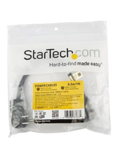 STARTECH  CABLE DE PODER ACODADO NEMA 5-15P MACHO - NEMA 5-15R ACOPLADOR HEMBRA 30CM NEGRO - Image 5