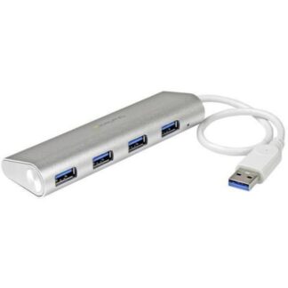 STARTECH  HUB PORTATIL USB A 3.0 DE 4 PUERTOS CON CABLE INCORPORADO PLATA-BLANCO
