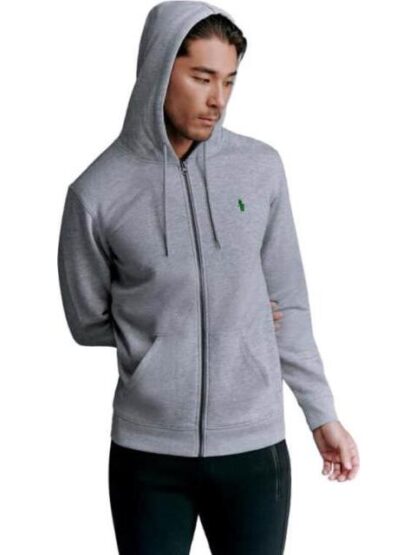 SUDADERA BASICA C CIERRE CON CAPUCHA GRIS HPC POLO