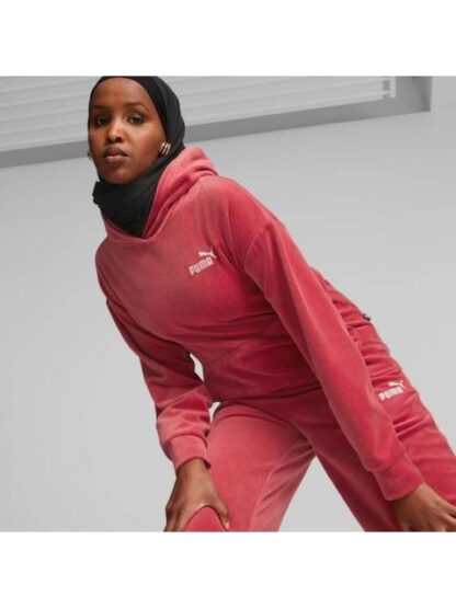 SUDADERA ESS ELEVATED VELOUR HOODIE ROJO PUMA - Image 3