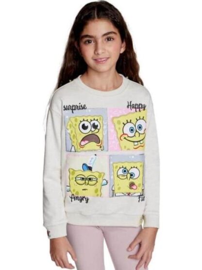 SUDADERA ESTAMPADA APLICACIONES BEIGE BOB ESPONJA