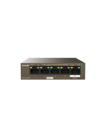 SWITCH TENDA GIGABIT ETHERNET TEG1105PD 5 PUERTOS 10-100-1000MBPS (4X POE) 10 GBIT-S 2000 ENTRADAS - NO ADMINISTRABLE