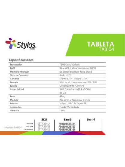 TABLET STYLOS STTA1041S 10.4 128GB ANDROID 13 PLATA - Image 6
